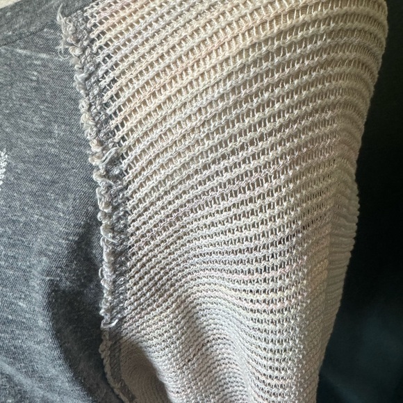 We The Free Grey Graphic Raglan Top with Cream Knit Sleeves - Picture 3 of 4